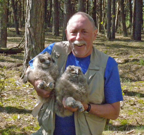 Howard with Eagle Owls in Belarus